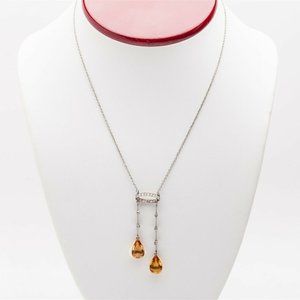 11CT Natural Topaz Platinum Diamond Necklace
